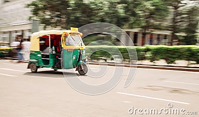 Moto Rickshaw in moution, New Delhi, India Editorial Stock Photo