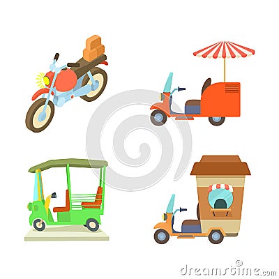 Motobike icon set, cartoon style Vector Illustration