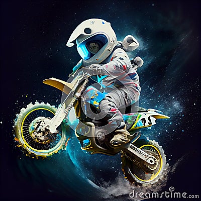 Motocross motorbike rider, dirt bike in space Cartoon Illustration