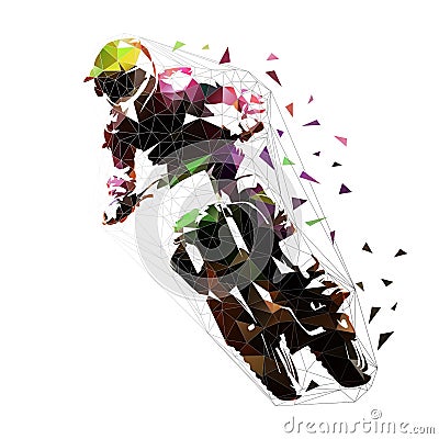 Motocross racing, low polygonal rider, isolated vector illustration Vector Illustration