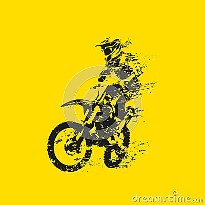 Motocross rider on his bike, abstract grunge vector silhouette Vector Illustration