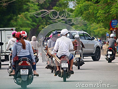Motocycles on the street in a world cultural heritage HUE city of VIETNAM Editorial Stock Photo