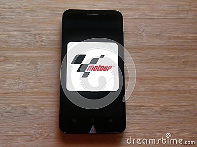 MotoGP app on mobile phone Editorial Stock Photo