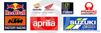 MotoGP World. Aprilia, Red Bull KTM Factory Racing, Repsol Honda, Yamaha Factory Racing, Suzuki Ecstar, Pramac Racing - motorcycle Vector Illustration