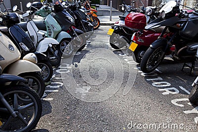 Motor bikes parked in a row Editorial Stock Photo