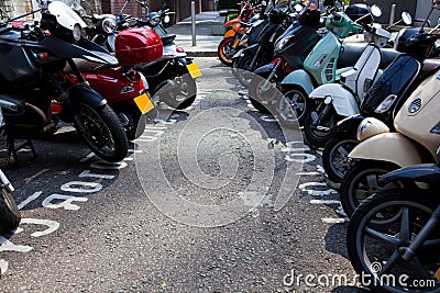 Motor bikes parked in a row Editorial Stock Photo