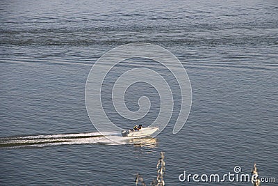 Motor boat on the Danube river, Galati Editorial Stock Photo