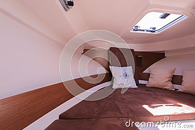 Motor boat interior. Sailing yacht interior Stock Photo