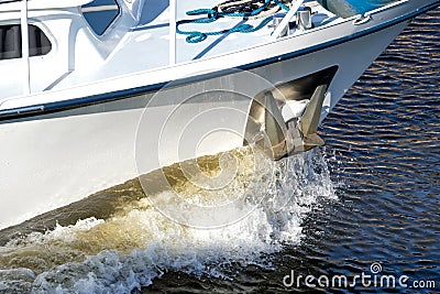 Motor boat under way Stock Photo