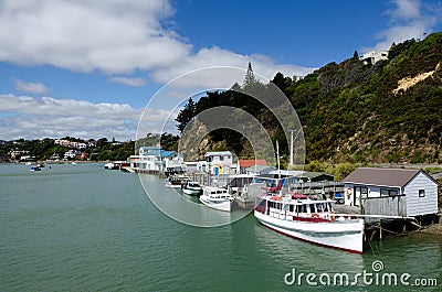 Motor boats and boat sheds Stock Photo