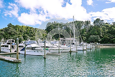 Motor boats, yachts and launches moored in front of a building a Stock Photo