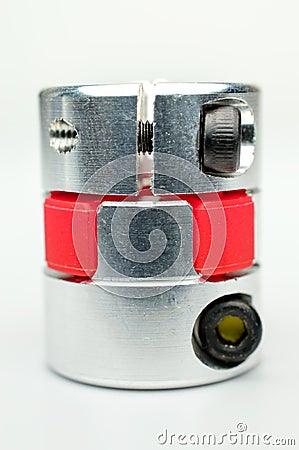 Motor coupling to reduce vibration and smooth start and running of mechanism. Stock Photo