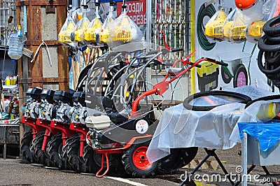 Motor Cultivators. Farmimg Equipment Market. Editorial Stock Photo