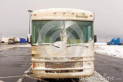 A motor-home crusted with ice in wyoming in the springtime Editorial Stock Photo