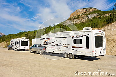 Motor homes at a rest area in the yukon territories Editorial Stock Photo