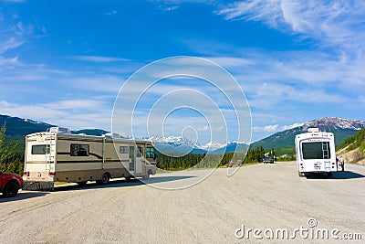 Motor homes at a rest area in the yukon territories Editorial Stock Photo