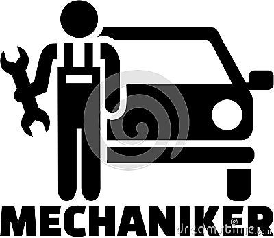 Motor mechanic icon with german job title Stock Photo