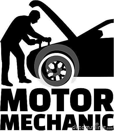 Motor mechanic silhouette with job title Vector Illustration