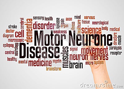 Motor Neurone Disease word cloud and hand with marker concept Stock Photo