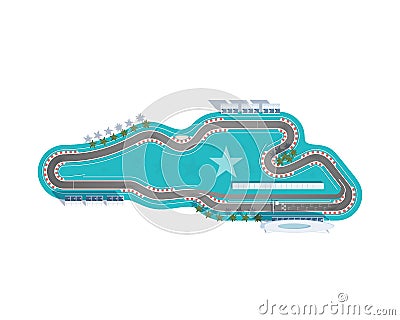 Motor racing circuit. Top-down racing track. Race track on a white background Cartoon Illustration