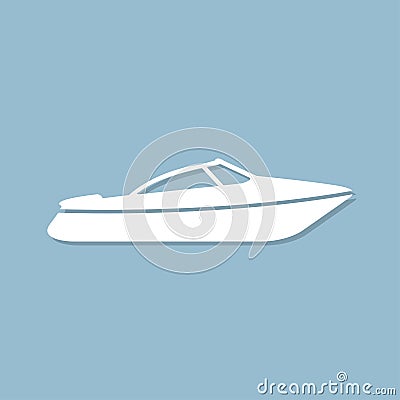 Motor speed boat icon with shadow in a flat design on a blue background Stock Photo