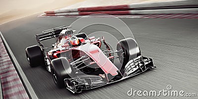 Motor sports competitive team racing. Fast moving generic race car racing down the track with motion blur. Stock Photo