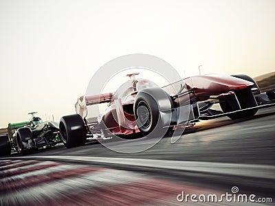 Motor sports competitive team racing. Fast moving generic race cars racing down the track . Editorial Stock Photo