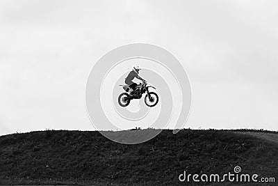 Motorbike jumping in the sky on hide speed Stock Photo