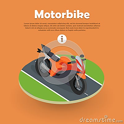 Motorbike on Part of Road. Motorcycle, Bike, Cycle Vector Illustration