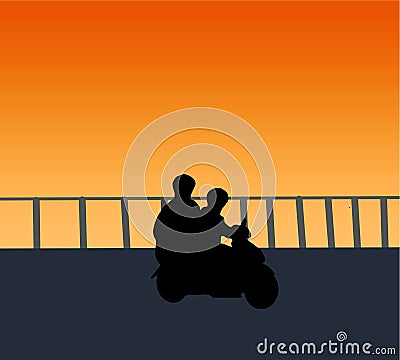 Motorbike riders motorcycle silhouettes landscape sunset background illustration vector. Vector Illustration