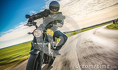 Motorbike on the road riding. having fun riding the empty road o Stock Photo