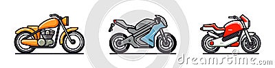 Motorbike set. Motorcycles and scooters. Vector set on white background Stock Photo