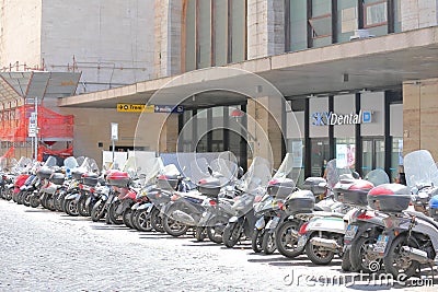 Motorbike street parking Rome Italy Editorial Stock Photo