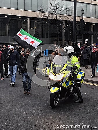 Motorbike on Syrian Protest March/Demonstration in London Editorial Stock Photo