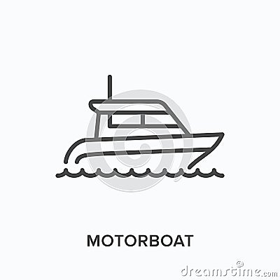 Motorboat flat line icon. Vector outline illustration of motor boat, water transportation. Speedboat thin linear Vector Illustration