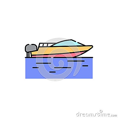 Motorboat line icon. Isolated vector element. Vector Illustration