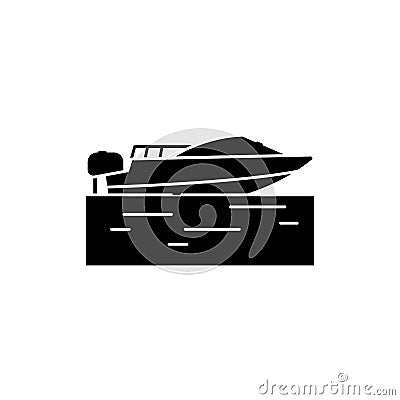 Motorboat line icon. Isolated vector element. Vector Illustration