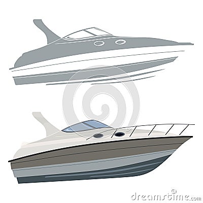 Motorboat with silhouette Vector Illustration