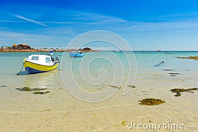 Motorboats anchored seashore summer background Editorial Stock Photo