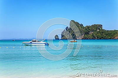 Motorboats, Andaman Sea, Krabi Province, Thailand Stock Photo