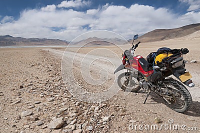 Motorcycle adventure at Tso kar, Ladakh, India Stock Photo