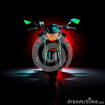 motorcycle against a solid backdrop color captures the essence of motorcycling and the allure of two-wheel transportation. Stock Photo