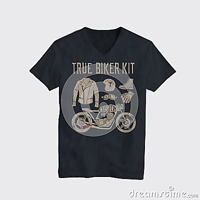 Motorcycle themed t-shirt design mockup. Vintage styled vector illustration. Vector Illustration