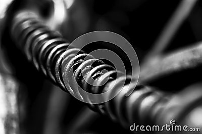 Motorcycle spring in macro, black and white. Artsy. Stock Photo