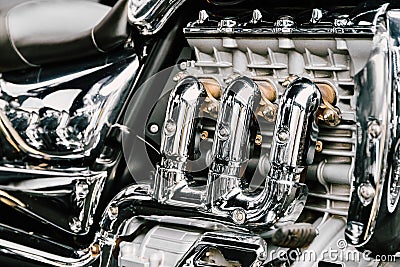 Motorcycle Chrome Engine Block Stock Photo