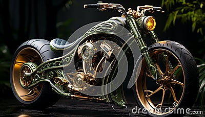 Motorcycle chrome shines, speed and elegance on the open road generated by AI Stock Photo