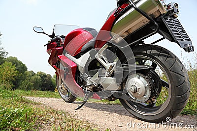 Motorcycle on country road, bottom view Stock Photo