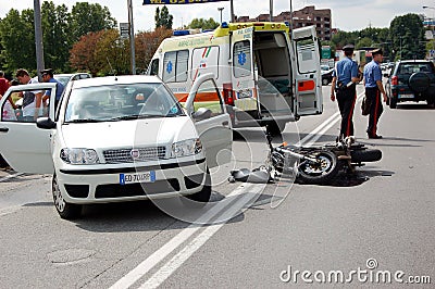 Motorcycle crash in urban area Editorial Stock Photo