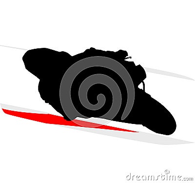 Motorcycle cyclist, Moto GP Superbike biker on the race track in the curve, turn. Race track with red and white safety sideline. Stock Photo