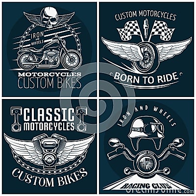 Motorcycle Detailed Emblem Set Vector Illustration